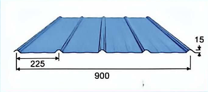 900型单瓦宣传册原图：图示宽度900 mm，波距225 mm，波高15 mm